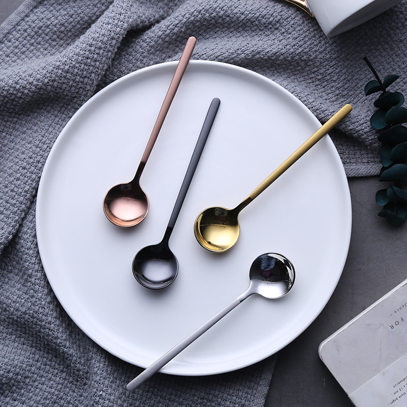 ins Nordic creative coffee spoon Home golden stirring spoon cute long handle 304 stainless steel small sweet spoon