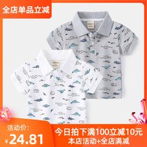 Boys summer wear short-sleeved T-shirt new full print dinosaur childrens lapel polo shirt baby beaded cotton top tide