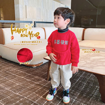 Boy red plus jacket winter childrens high-collar clothes New Year clothes thicker yearly clothes Yangtze babys tops
