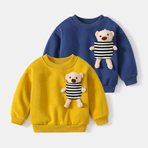 Boy plus jacket Han Edition Autumn and Winter Cute Cartoon Stereo Cube Bear Child with round-collar long sleeve small child shirt