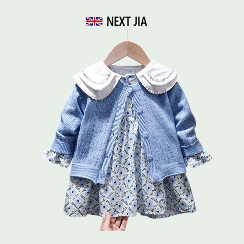 英国NEXT JIA 女の子 韓国スーツ スカート 秋 春 ニット セーター カーディガン 花柄 ドレス 子供