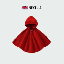 British NEXT childrens cloak 2024 autumn and winter girls cloak coat foreign style baby girl red top shawl