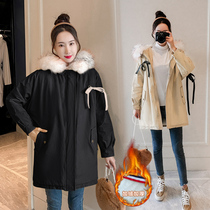 Pregnant women winter coat cotton coat Korean version plus velvet padded Parker coat long autumn winter cold and warm cotton clothing