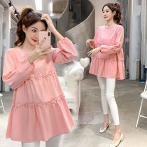 Pregnant women autumn t-shirt fashion suit Korean version of the tide mother foreign style loose shirt shirt spring and autumn short top doll shirt