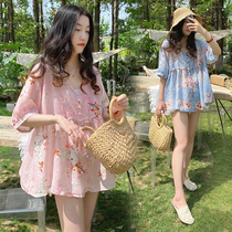 Pregnant t-shirt summer Korean version short sleeve cute pink foreign style doll shirt fashion top short summer two-piece suit