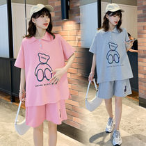 Maternity suit Summer fashion Korean version of the tide mother loose belly personality short-sleeved top casual sports two-piece set