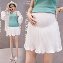 Pregnant woman skirt spring and summer fashion anti-light lining pleated white short skirt belly chiffon culottes tide hot mom