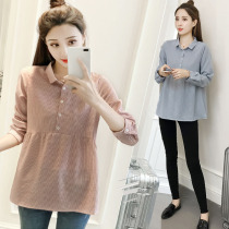 Pregnant autumn t-shirt long sleeve Korean cotton and Hemp maternity shirt doll shirt Spring and autumn short top two-piece set