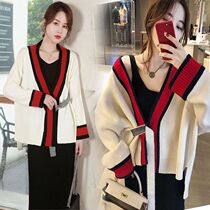 Maternity sweater womens autumn and winter dress two-piece suit Fashion trend mother foreign style medium-long sweater top dress