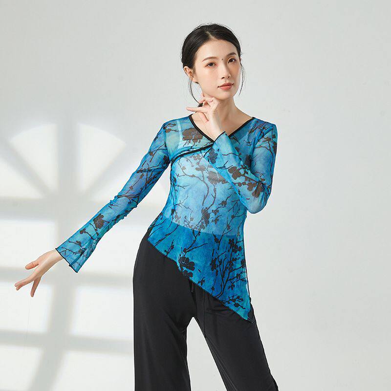 Classical Dance Dress Women Adult Printing Long Sleeves Chinese National Dance Course Performance Teaching Class