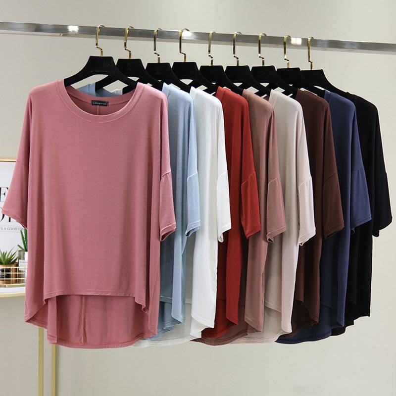 Modale round collar middle sleeve T-shirt woman front short rear long loot undershirt Modern Classical Square Dance Practice-Taobao