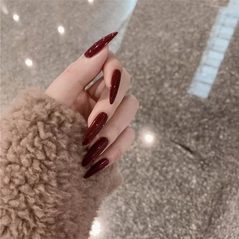 Cherry Red Pointed Long Press-On Nails, Brightening Autumn and Winter Nail Art Stickers, Removable Finished Fake Nails, Burgundy Cherry Red Pointed Long Press-On Nails, Brightening Autumn and Winter Nail Art Stickers, Removable Finished Fake Nails, Burgundy