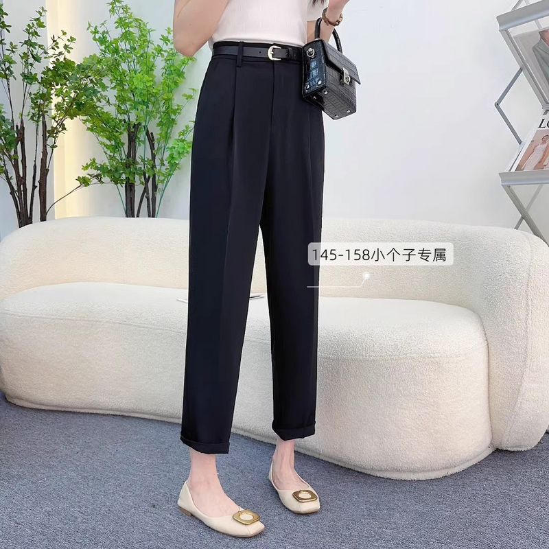 Black Ice Silk Suit Pants for Women, White Summer Dress Pants, Petite Gray Pants, High-Waisted Straight-Leg Harem Cigarette Pants