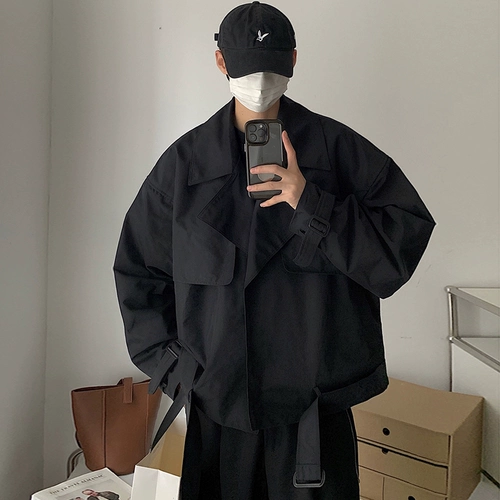 Демисезонный плащ, черная куртка, пальто, парная одежда для влюбленных, в корейском стиле