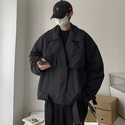 Демисезонный плащ, черная куртка, пальто, парная одежда для влюбленных, в корейском стиле