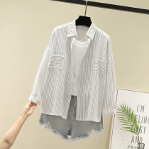 Striped shirt womens long sleeves Spring and Autumn New Korean version of loose Joker design sense niche bottoming shirt womens shirt