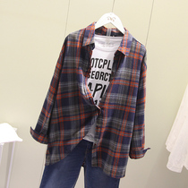 Plaid shirt female Korean version of retro Joker loose long sleeve spring and autumn coat coat chic Hong Kong flavor student shirt