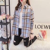 Pure cotton plaid shirt Women autumn 2021 New retro Korean version of polished loose Hong Kong taste academic style coat shirt