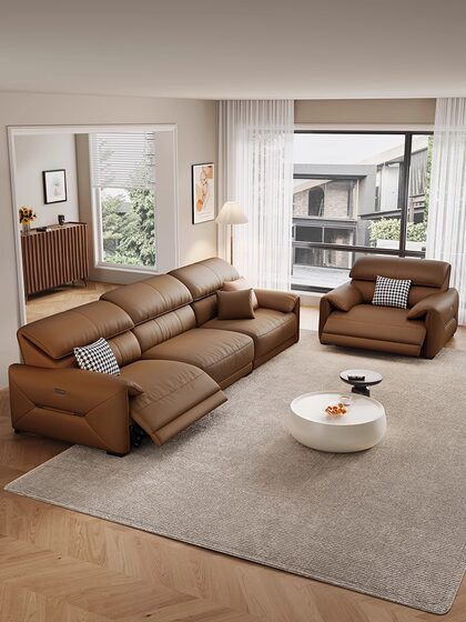 意式极简电动功能真皮沙发零靠墙头等舱现代客厅直排可调节伸缩