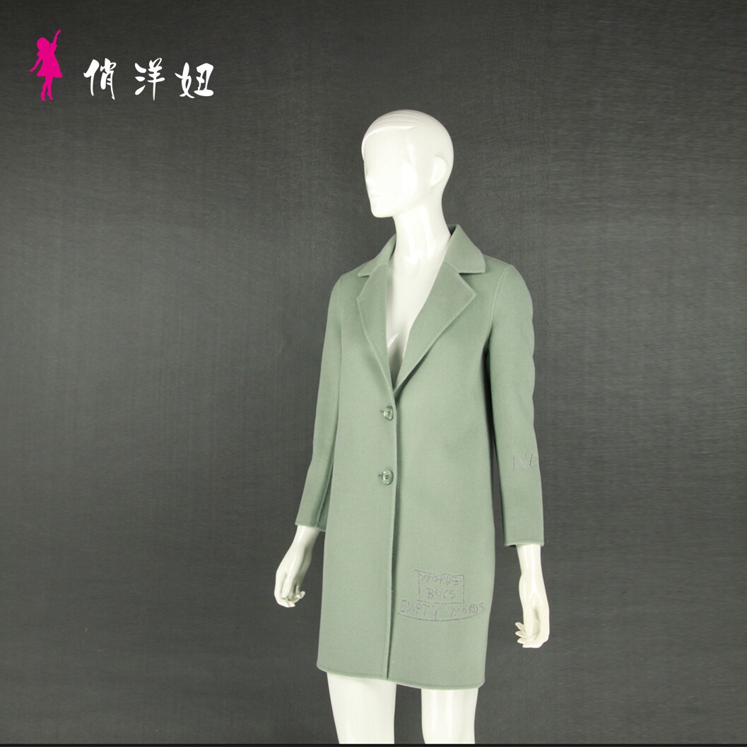 New European and American stand-collar spot women's handmade double-sided cashmere woolen trench coat factory direct sales