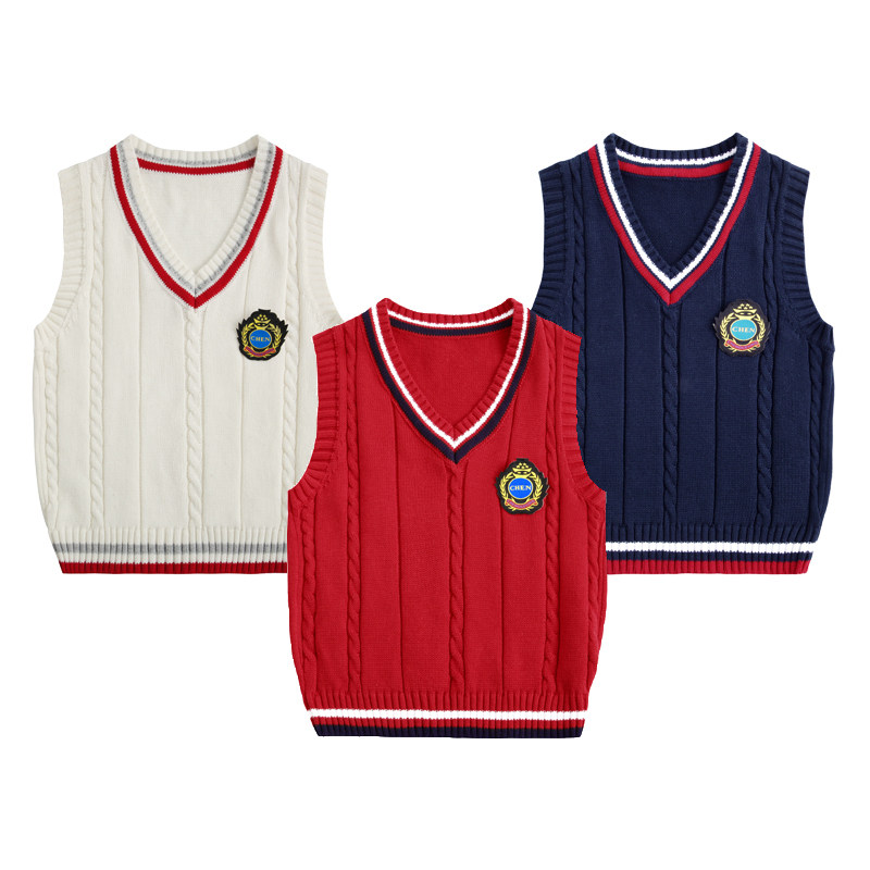 Children's vest vest autumn and winter boys sweater vest girls knitted college wind sweater student school uniform spring and autumn middle and big children