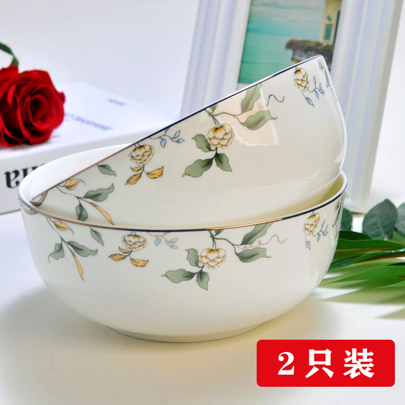 7inch Large Ceramic Bowls for Soup, Cold Noodles, Salad, Rice, Household Bone China, Heat-Resistant, Set of 2