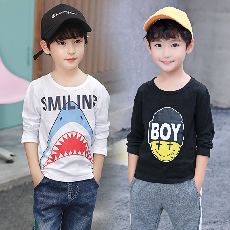Quần áo bé trai mùa thu 2018 Quần áo trẻ em mới Áo thun Hàn Quốc áo len dài tay cotton cộng với áo nhung đáy áo thun dài tay bé trai