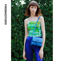 Finebagstudio spring new Klein blue skew satchel small square bag Cambridge bag small crowdsourced design fashion