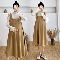 Весенний комплект для беременных, базовый лонгслив, рубашка, длинное платье, средней длины