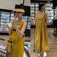 Летняя одежда для беременных, желтые штаны, фонарь, комбинезон, свободный прямой крой