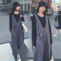 Осенний комплект для беременных, хлопковый комбинезон, футболка, свободный крой