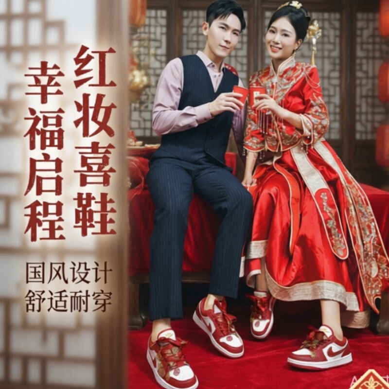 Aj Wedding Shoes Red Bridal Shoes Xiuhe Wedding Dress Dual-Use Official Genuine Women's Flat Shoes Couple Wedding Sneakers Aj Wedding Shoes Red Bridal Shoes Xiuhe Wedding Dress Dual-Use Official Genuine Women's Flat Shoes Couple Wedding Sneakers