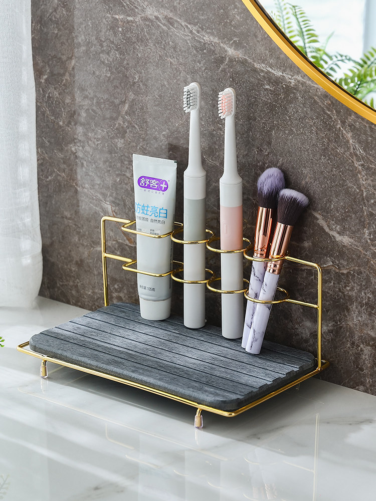 Powder room bathroom electric toothbrush rack Storage rack Simple table wash table desktop free hole storage box