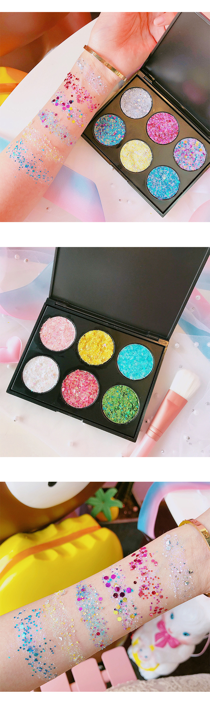 Trang điểm mắt sequin gel bóng mắt kem gel không giai đoạn trang điểm cô dâu mắt sao vá mặt nhấp nháy long lanh dán - Bóng mắt bảng mắt merzy