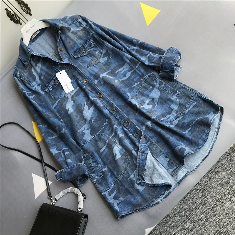 Năm 2020 mới mùa thu phụ nữ rửa ráy rằn ri denim áo khoác gió dài giữa nữ C055 - Trench Coat