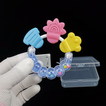 Baby safety rattling gum bite toy can be boiled in high temperature water baby molar silicone delivery box anti-drop chain