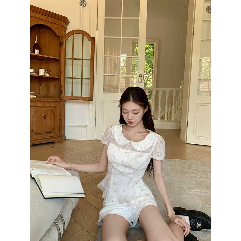 [in Stock] Tailormom [Second-Hand Floral] Pure Desire Hollow Lace Doll Collar Waist-Cinching Top