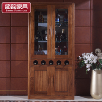 Jane Yun Wu Jin Wood wine cabinet All solid wood Modern Chinese glass wine cabinet Solid wood restaurant decoration cabinet Partition cabinet