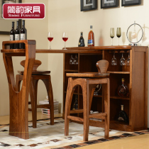 Wujin wood furniture all solid wood household bar new Chinese bar cabinet solid wood bar Ujin wood bar home