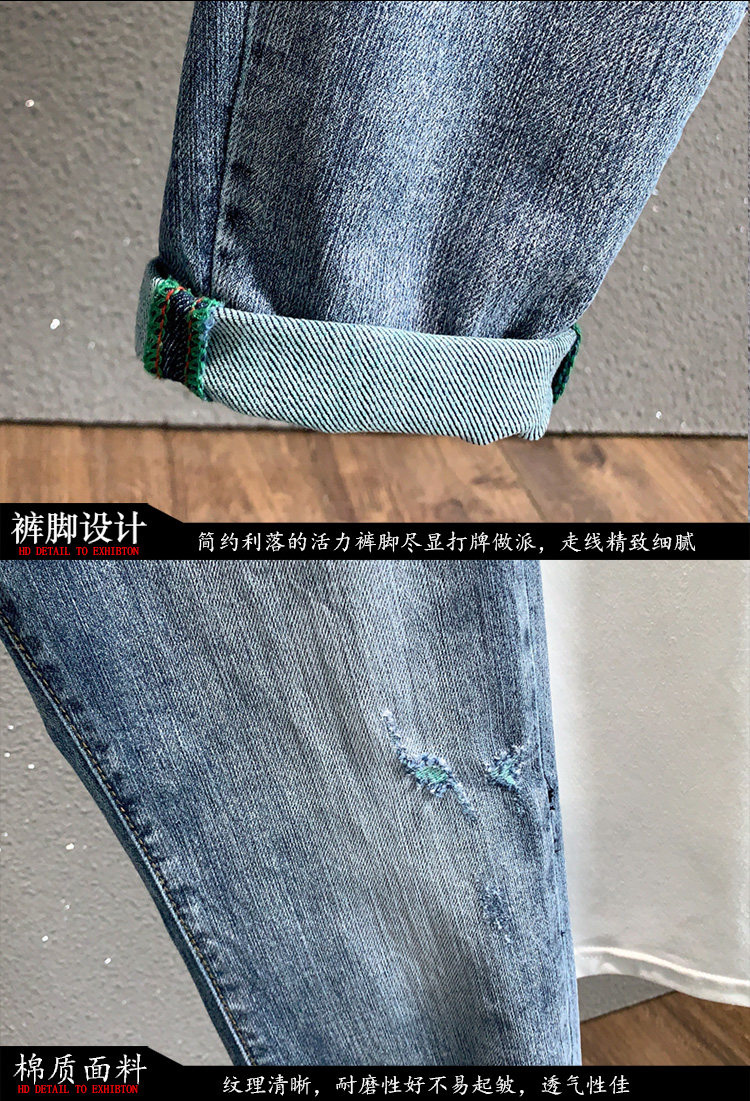 秋季松紧腰牛仔裤男系带潮流日系简约宽松休闲弹力修身小脚长裤子详情12