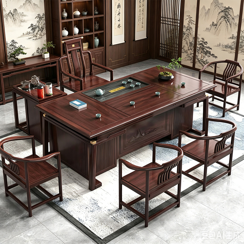 New Chinese-Style Rosewood Tea Table and Chair Set, New High-End Model for Home Use in Living Room or Office, Solid Wood Zen-Style Kung Fu Tea Table