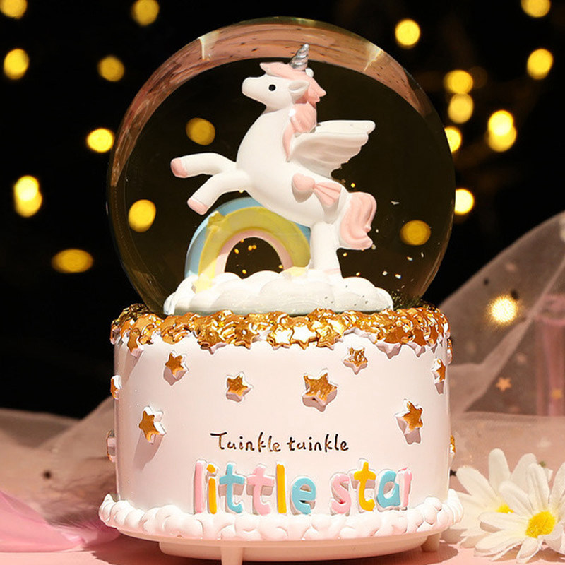 Children's birthday gift unicorn crystal ball music box luminous transparent ball dream girl rotating music box