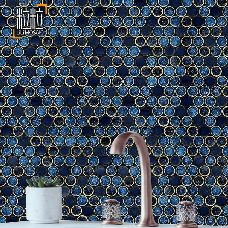 Round Glass Mosaic Kilns Porcelain Vintage Tiles Makeup room Bathroom Background Wall Classical TV Background