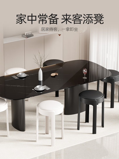 High-end extra thick plastic soft-covered stools for home use thickened stackable dining chairs living room spare strong and durable black round stools