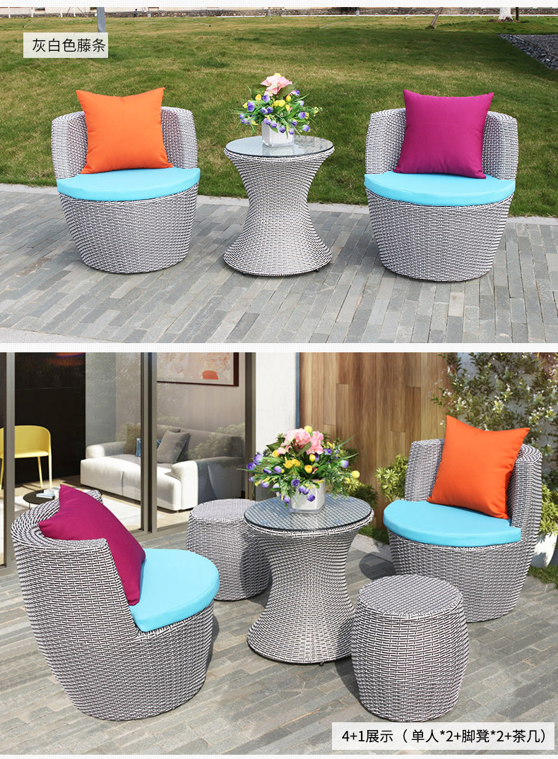 Jialemei Nội thất ngoài trời Wicker Ghế Bàn cà phê Kết hợp Vườn ba mảnh Ban công Thời trang Bàn ghế mây giản dị ghế ngoài trời