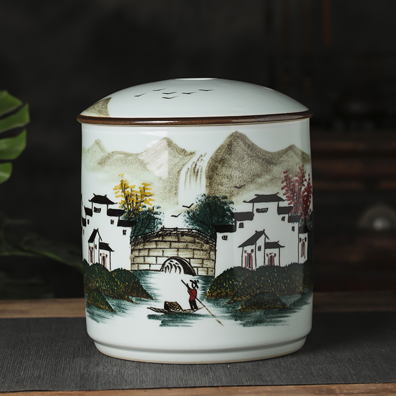Jingdezhen Ceramic Leaf Jars Hand Drawing Large Number Seven Subpie Pu-erh Tea Leaf Jjar Tea Cake Box Sealed Storage Tea Barn Woke Up Tea Jar