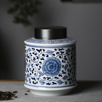 Jingdezhen Hand-painted Retro Green Flower Ceramic Tea Leaf Jar Tin Lid Seal Pot Small tea pot Damp Household Big