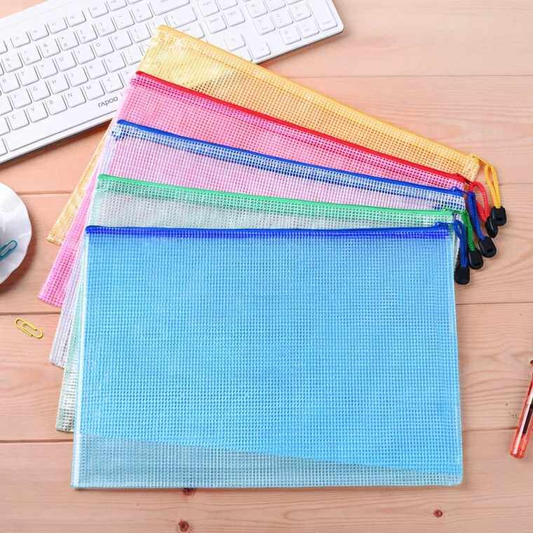Office folder bag special book bag powerful receipt A4 mesh bag zipper data waterproof bag file bag clip