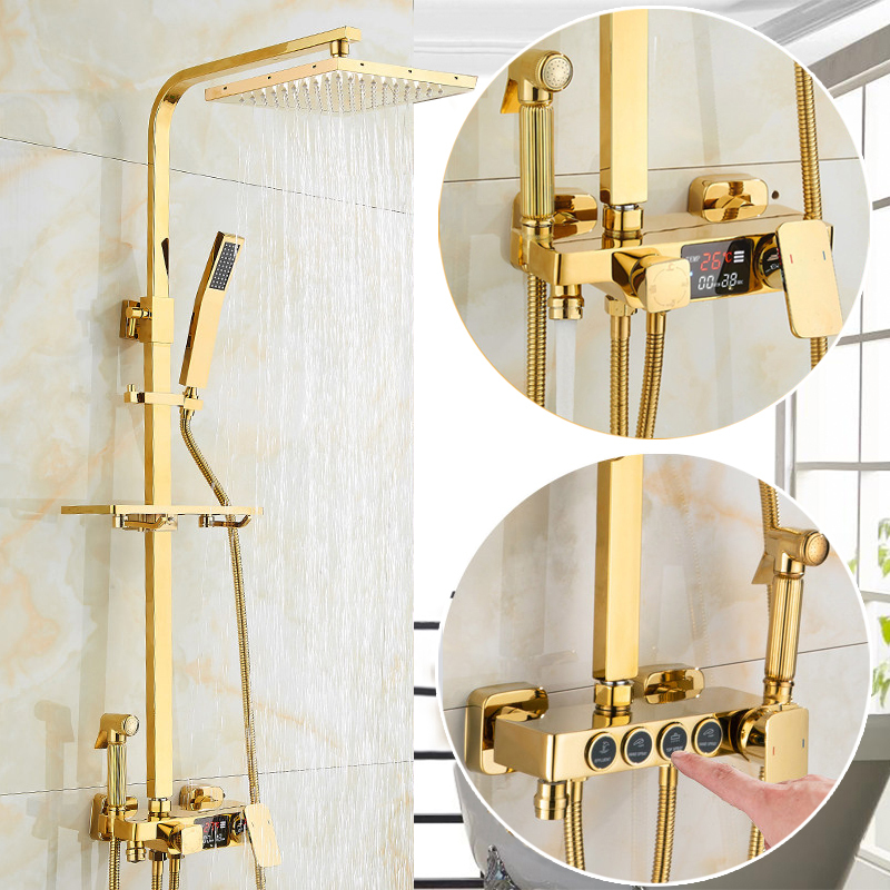 Intelligent Constant Temperature Golden All-Copper Shower Set for Home Bathroom Rain Shower Head Bathroom Shower Device Intelligent Constant Temperature Golden All-Copper Shower Set for Home Bathroom Rain Shower Head Bathroom Shower Device