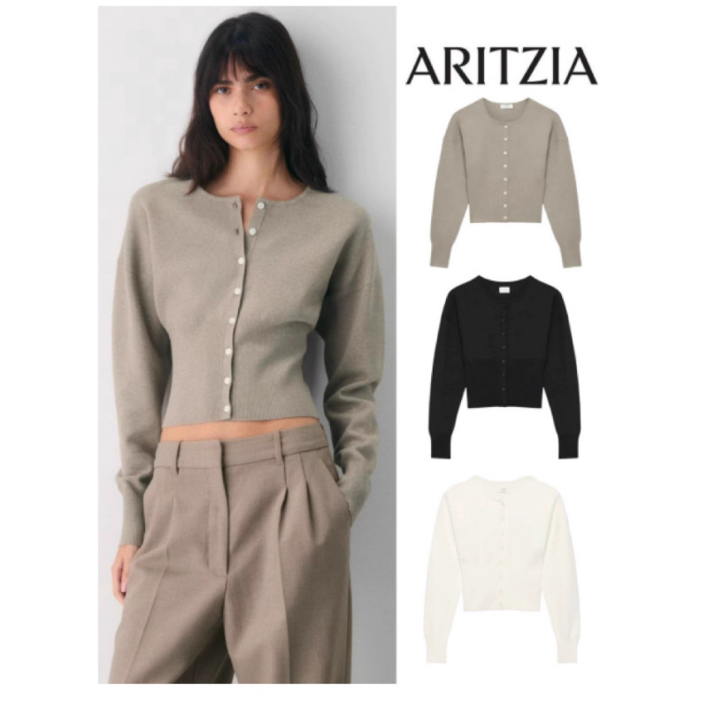 Aritzia New Autumn and Winter Round Neck Fine Needle Slim Waist Long Sleeve Knitted Button Cardigan for Women